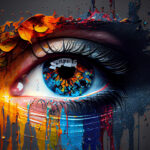 Abstrakte farbenfrohe Darstellung eines menschlichen Auges.